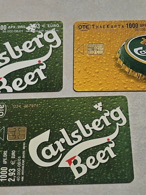 Carlsberg phone cards like new, set of 3 collectible open