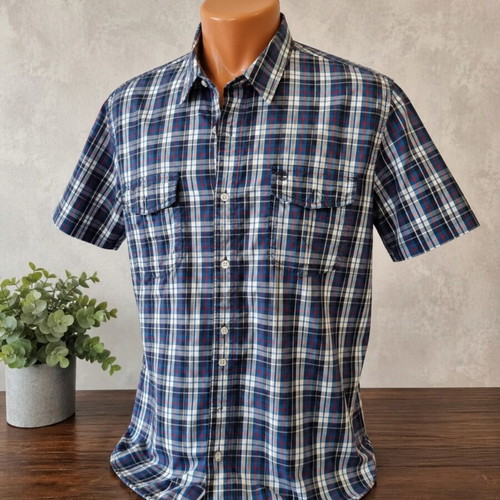 Timberland men's shirt XL short sleeve plaid blue used like new