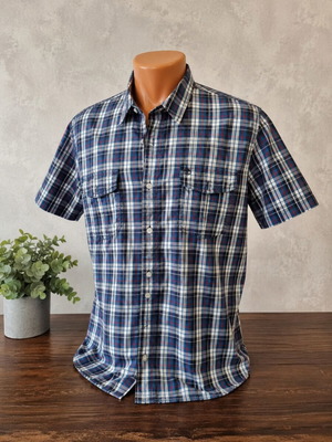 Timberland men's shirt XL short sleeve plaid blue used like new