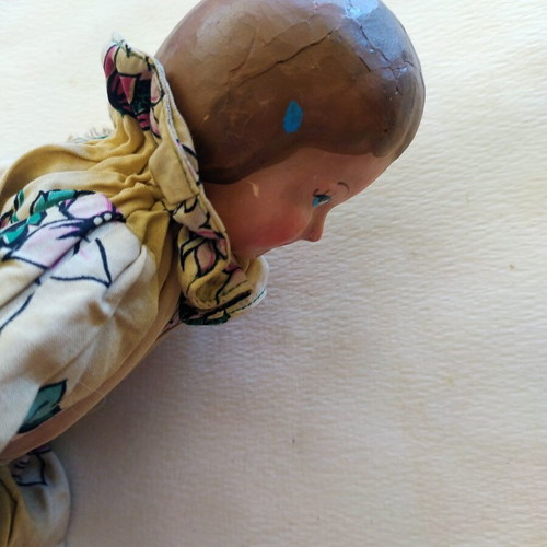 Vintage composition doll 1930s used, Art Deco style