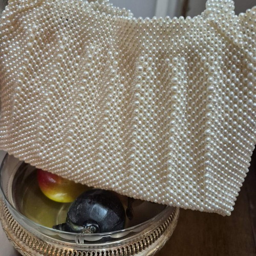 Women's handbag with real pearls like new, beige