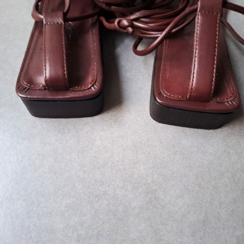 Mango Brown Leather Lace-Up Sandals, Size 38