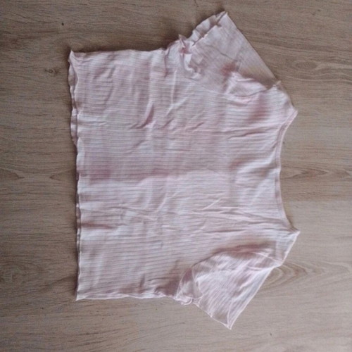 Shein Curve women's short-sleeve top with embossed stripes and buttons, pink-white