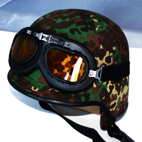 U.S.A Army replica motorcycle helmet with goggles, multi camouflage