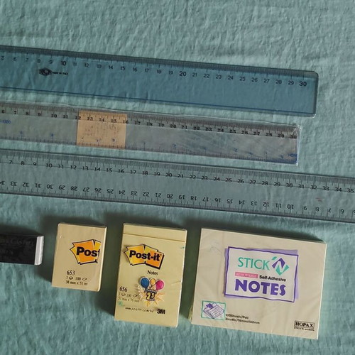 Office supplies new with rulers, Faber Castell eraser and post it