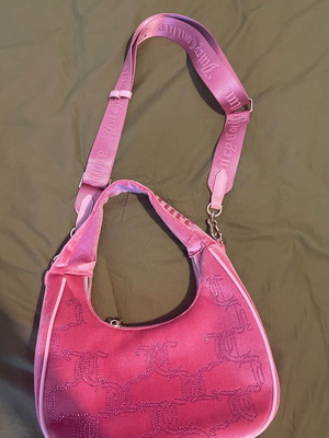 Juicy Couture Pink Velour Rhinestone Crossbody Bag like new Y2K