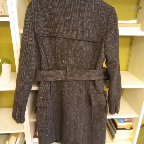 Zara coat S dark gray like new with belt and herringbone collar
