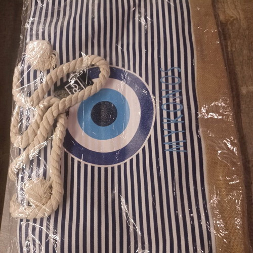 Mykonos Beach Bag New Shoulder White Blue 50x30cm
