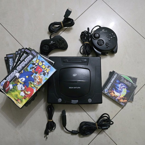 Sega Saturn PAL collection used with 11 games, console, controllers, and cables