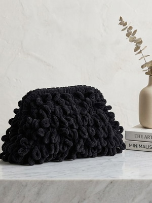 Handmade Puffy knitted bag black, minimalist luxury clutch