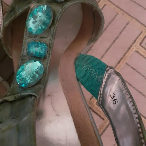 Platform shoes used, summer high with gemstones, size 36, turquoise