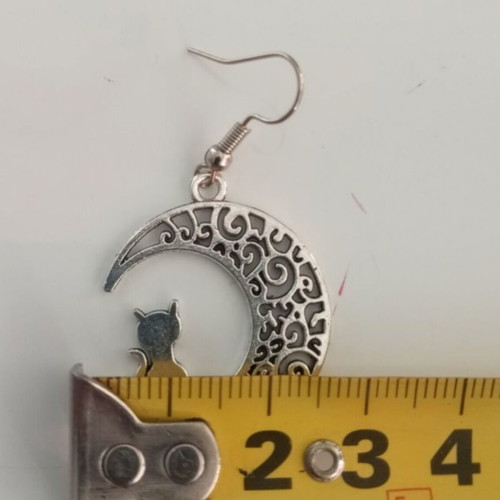Cat and Moon Earrings new, stainless steel, silver color