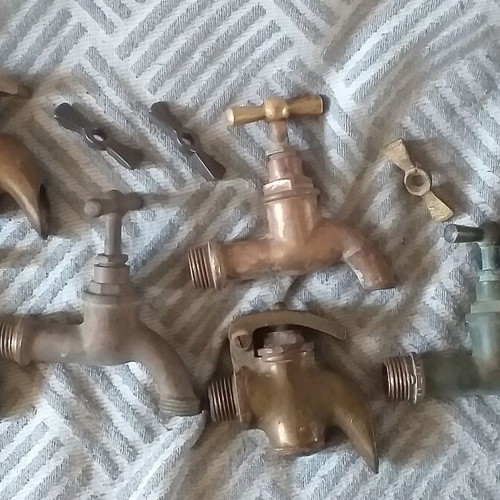 Collectible brass taps set of 6, old and unpolished