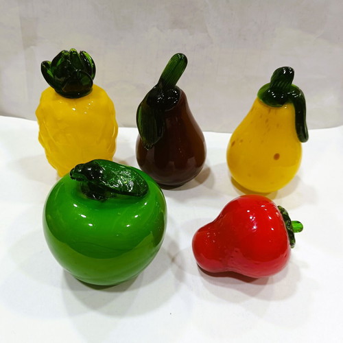 Vintage set of 5 handmade glass fruits 1960s-70s Murano style