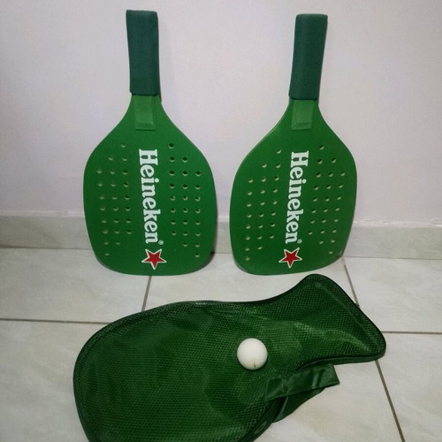 Heineken promotional rackets like new set with 2 wooden rackets, ball and case