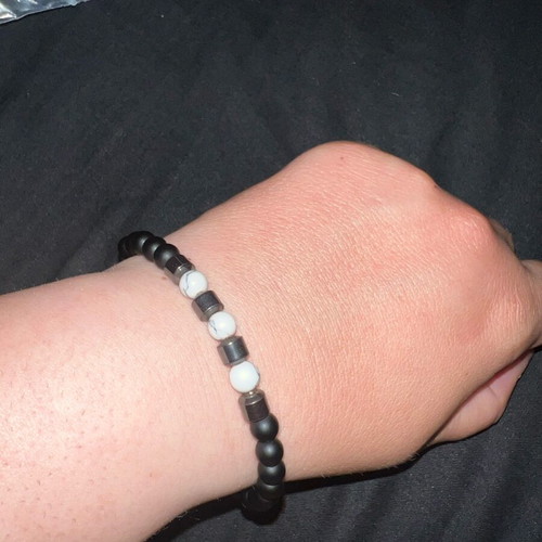 Men's handmade bracelet with lava and white onyx new