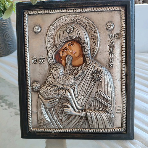 Virgin Mary of Love Byzantine Icon Silver 925 like new