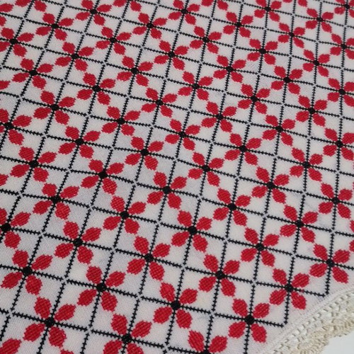 Large embroidered table runner used with handmade lace