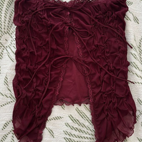 Bershka Bordeaux blouse with ties and bows, new, size S/M