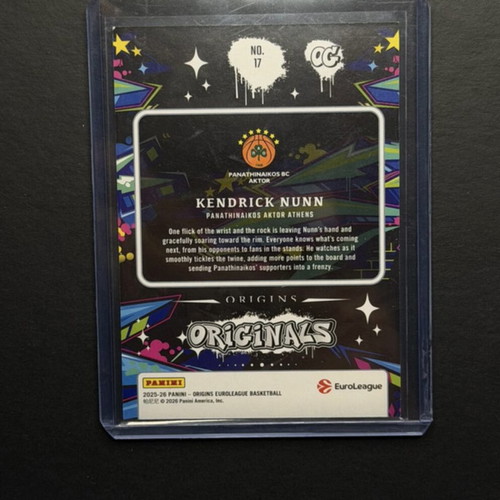 Kendrick Nunn Panathinaikos Panini Origins Euroleague 2025-26 card