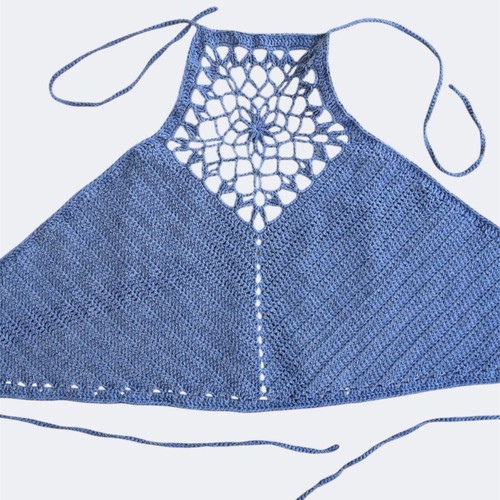 Crochet Halter Crop blue, new, size M