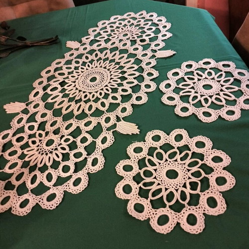 Handmade vintage table linen set white, new