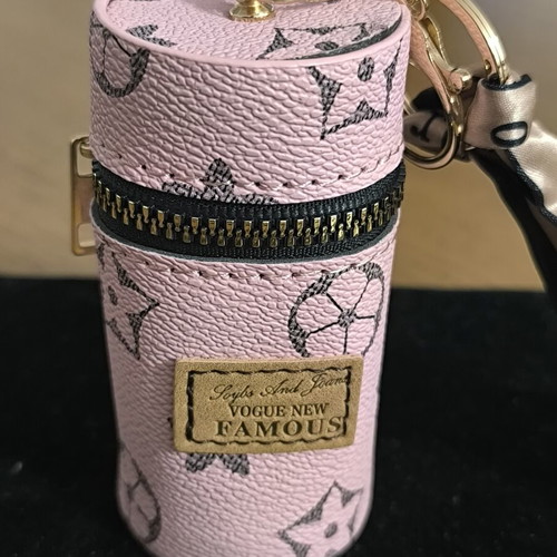 Lipstick Case mini cosmetic pouch pink with zipper and keyring new