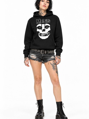 Misfits φούτερ με κουκούλα από 100% βαμβάκι σε μαύρο, μεγέθη S-XL