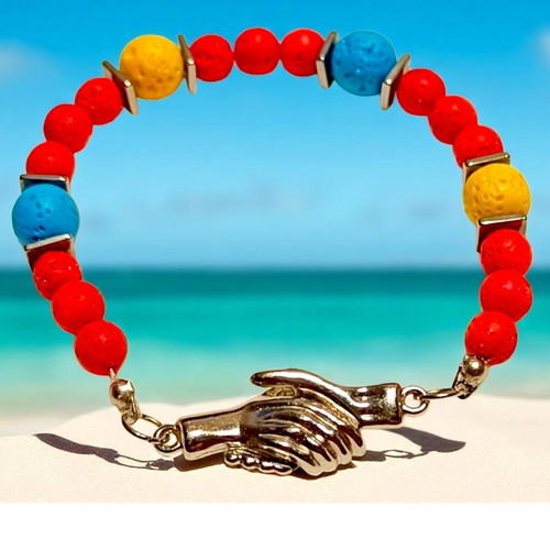 Handmade bracelet with lava, hematite semi-precious stones and steel magnetic clasp