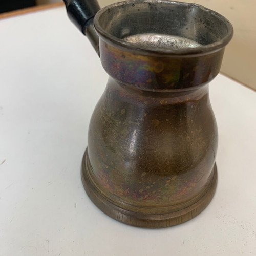 Ottoman brass coffee pot handmade, used, wooden handle