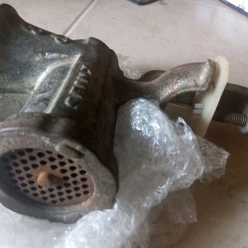 Vintage meat grinder used, iron manual kitchen tool