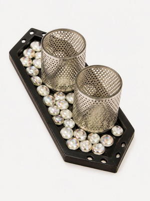 Candle Holder with Tealight Glasses and Decorative Beads new
