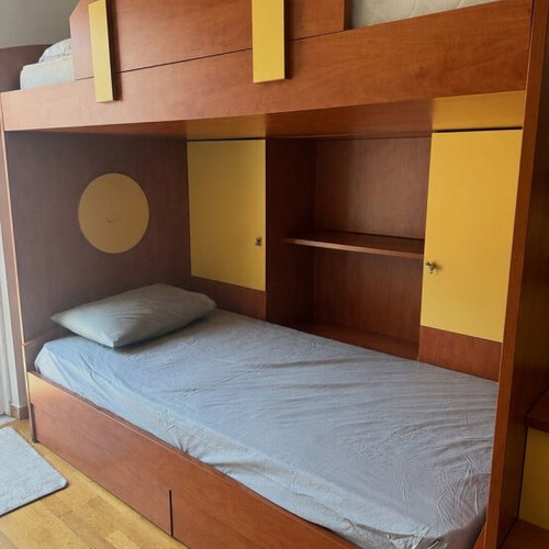 Bunk bed set with desk and bookshelf like new