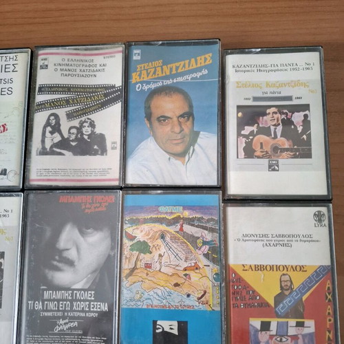 Cassette tapes used with Greek and foreign music, many