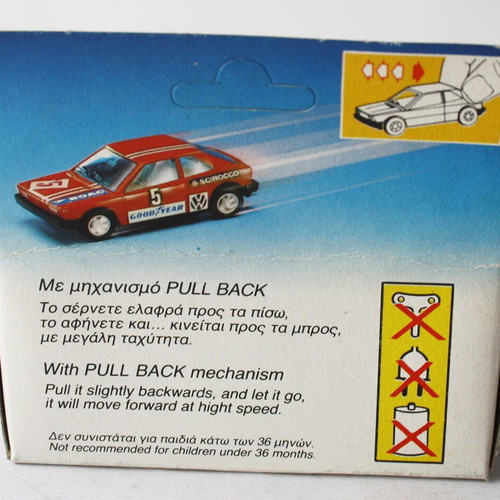 Vintage 70's Joy Toy No7 Scirocco VW police car with pull back mechanism new