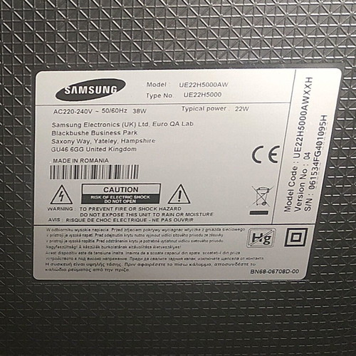 Samsung Monitor/TV UE22H5000AW used with damaged panel for parts