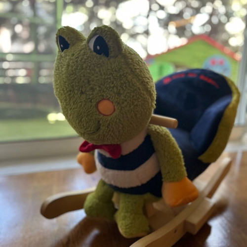 Rocking frog with seat like new, wooden base
