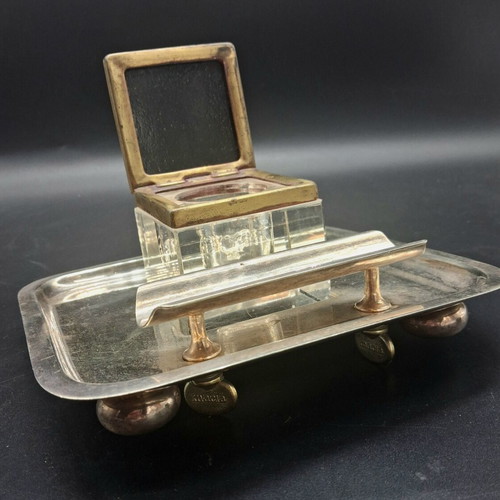 Antique EPNS Desk Inkwell Davis & Sons Glasgow 1897-1920 used