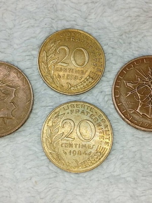 French coins used, set of 4 pieces