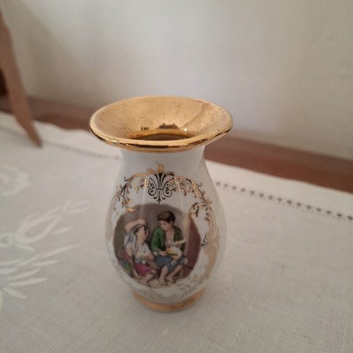 Vintage ισπανικό πορσελάνινο μικρό βάζο με επιχρύσωση 24 καρατίων