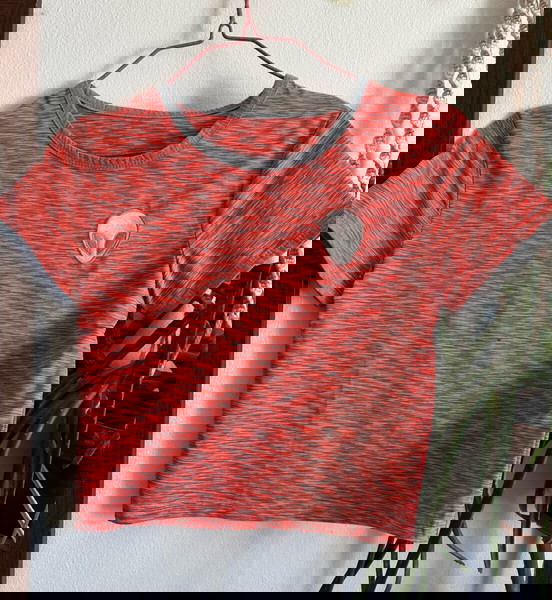 Crop top T-shirt μοντέρνο πορτοκάλι κοραλι με γκρι