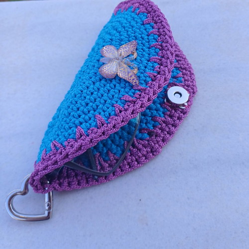 Handmade knitted glasses case new, blue and pink