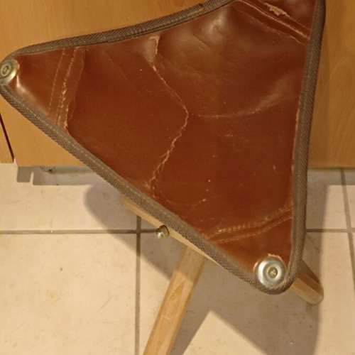 Wooden folding tripod stools refurbished, set of 2