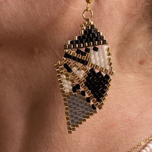 Handmade Beaded Leaf Earrings gold, black, grey, white, new