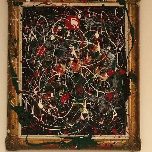 Original abstract mixed media painting on vintage oil painting 40x50 cm used