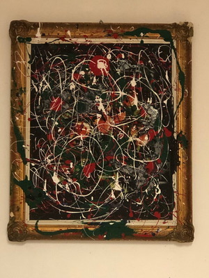 Original abstract mixed media painting on vintage oil painting 40x50 cm used