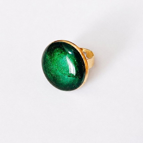 Emerald ring new, openable gold-plated steel