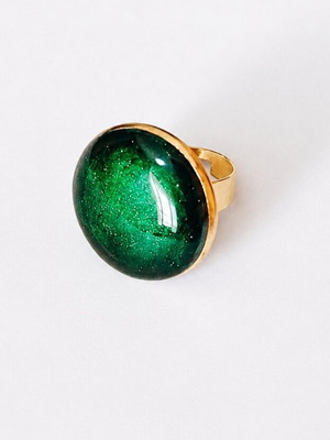 Emerald ring new, openable gold-plated steel