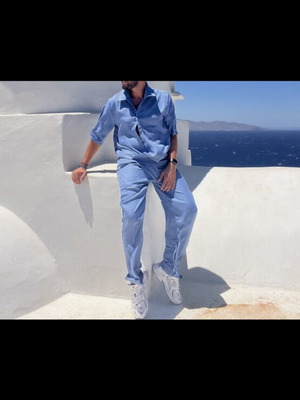 Αντρικό καλοκαιρινό σετ πουκάμισο και παντελόνι σε μπλε, μέγεθος S
