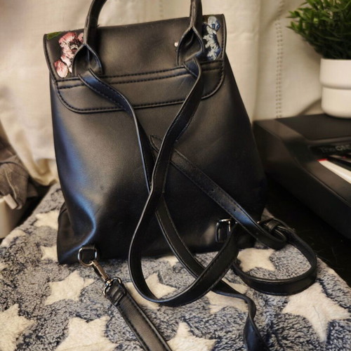 Celestino Black Leather Embroidered Backpack used